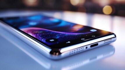 Sleek Smartphone Displaying Abstract Nebula Wallpaper