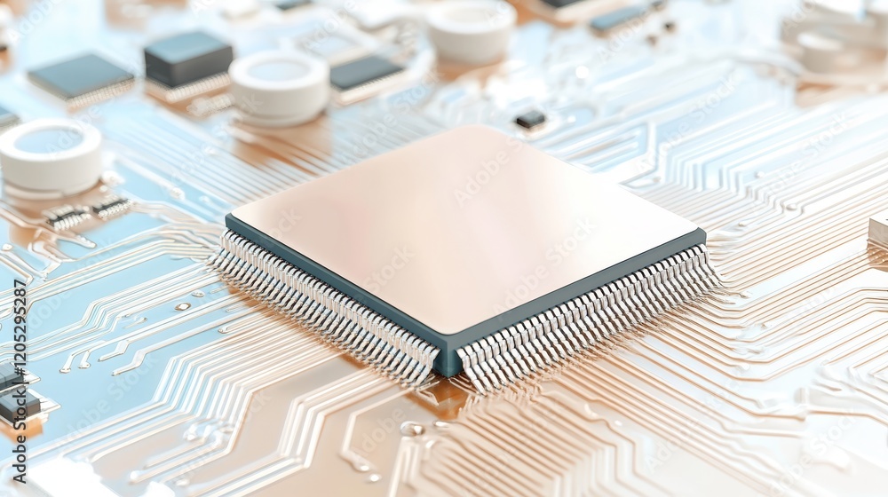 Poster detailed view of cpu chip on green circuit board showcasing the intricacies of computer hardware