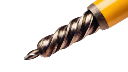 Detailed view of a metal drill bit transparent background isolated png