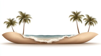 A surreal depiction of a beach scene with palm trees and waves, blending nature and creativity.