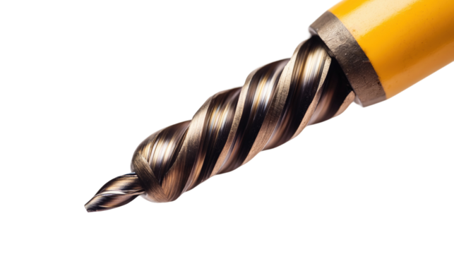 Detailed view of a metal drill bit transparent background isolated png - Powered by Adobe