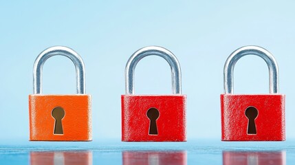 Enhanced security three padlocks on striking blue background symbolizing protection