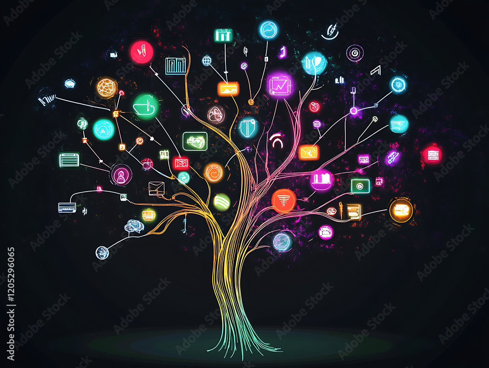 Poster digital innovation tree virtual environment infographic technology creative viewpoint data visualiza