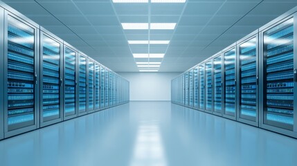 Powerful servers aligned in data center the backbone of modern technology