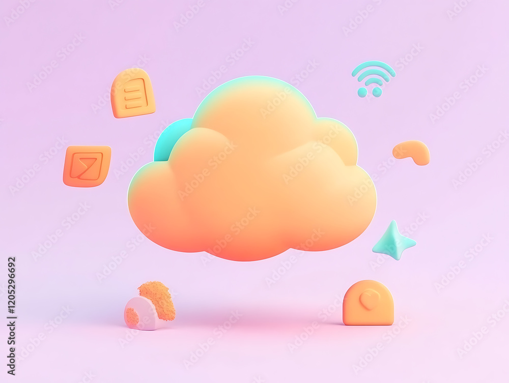 Poster cloud computing concept digital environment graphic illustration soft colors abstract viewpoint