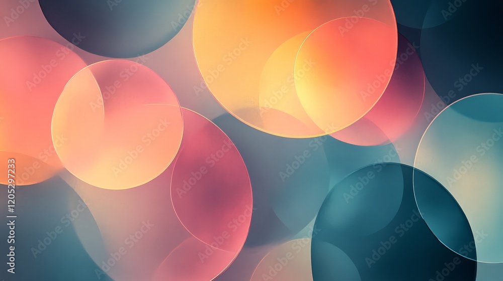 Poster overlapping translucent circles in pastel colors on a deep gray background