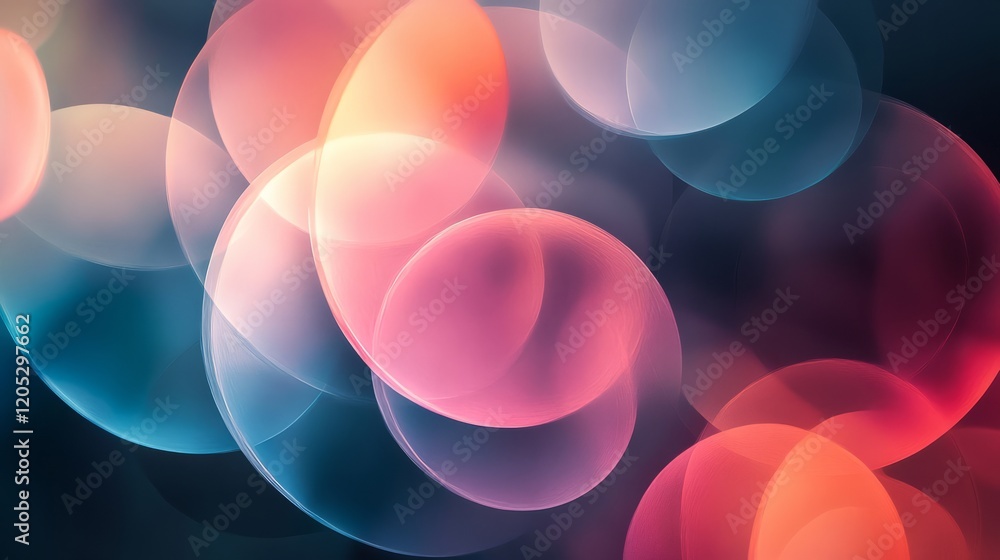 Aufkleber overlapping translucent circles in pastel colors on a deep gray background