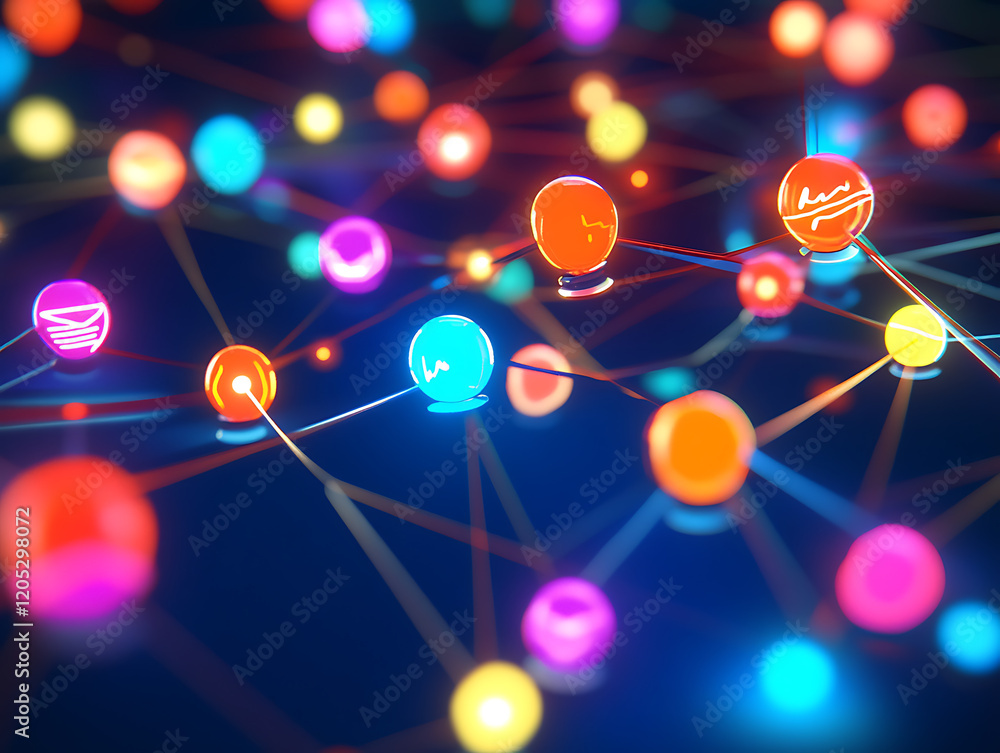 Poster exploring colorful data connections digital network visualization online vibrant colors abstract des