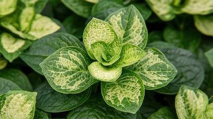 Obraz premium Close-up of healthy green hydrangea seedlings in pots inside a state-of-the-art greenhouse designed for sustainable floriculture.