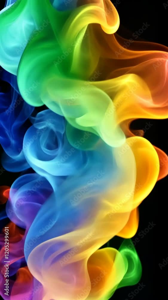 Poster colorful swirling smoke creating abstract patterns against a dark background