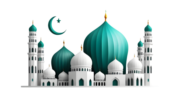 An illustration for Ramadan in color, showing the Islamic month on a white background in a realistic 3D graphic