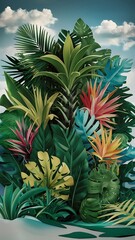Obraz premium Tropical wallpaper, Tropic trees and leaves, wallpaper design for digital printing- 3d illustration