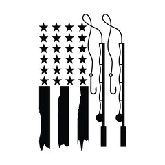 Bold Patriotic Fishing Tribute with Stripes Rods and Hooks, Hunting Clipart Vector