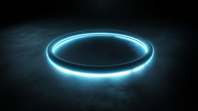 Single concentric glowing circle casting shadows on a deep black background
