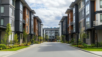 Obraz premium Modern Apartment Complex Architecture, Residential Street