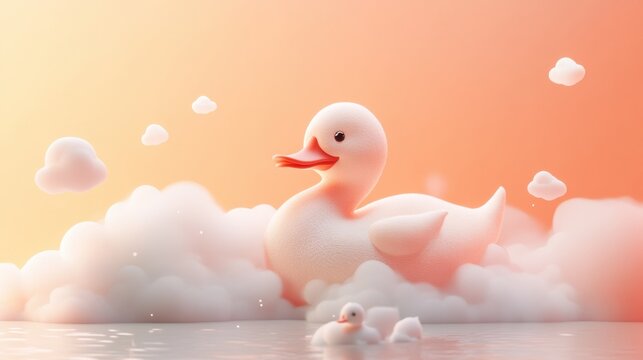 Soft and warm 2025 design with duck-shaped numbers and floating clouds, styled with gentle gradients and a minimalist aesthetic - Powered by Adobe