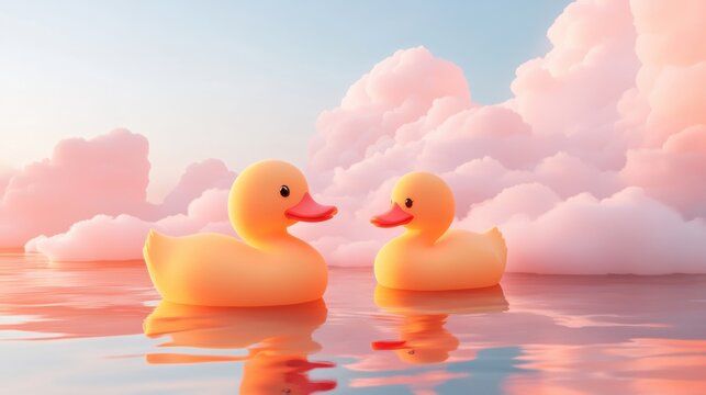 Soft and warm 2025 design with duck-shaped numbers and floating clouds, styled with gentle gradients and a minimalist aesthetic
