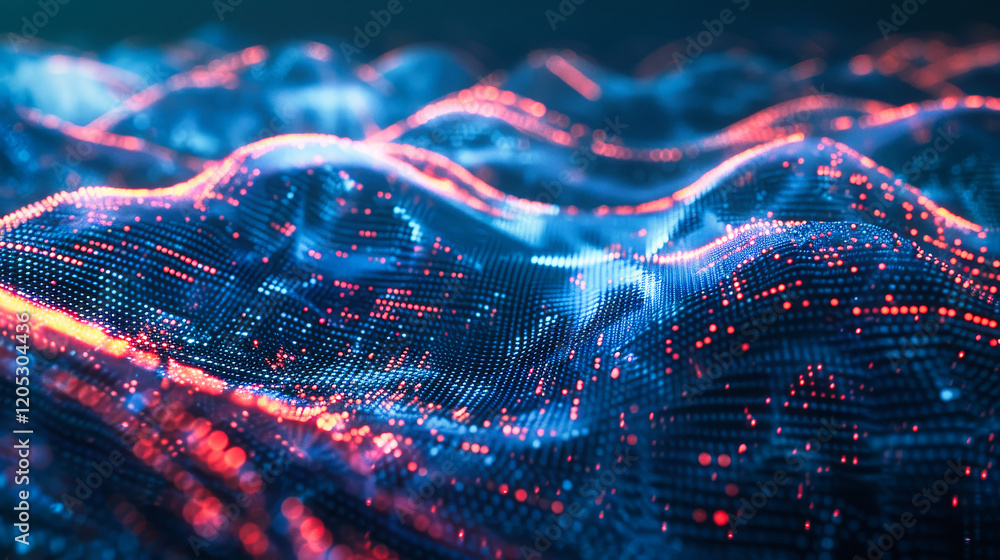 Aufkleber abstract digital data stream with glowing lines on dark blue background