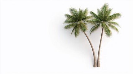 Obraz premium Two palm trees with a minimalist white background, evoking a tropical vibe.