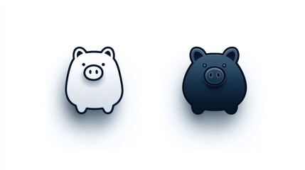 Two stylized piggy banks, one white and one dark, representing savings or finance concepts.