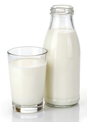 Milk in glass bottle isolated on white background
