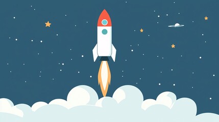 Flat Rocket Launch Design Showing Startup Growth