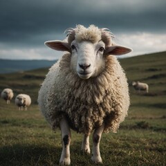 Fototapeta premium A sheep with tiny wings, giving it an angelic look.