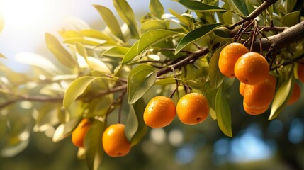 A photo of a kumquat tree branch with fruits.