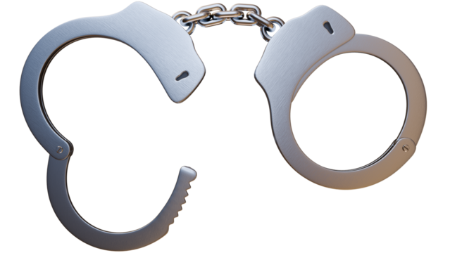 Opened Handcuffs. crime, punishment and prison concept. Transparent PNG background 3D illustration