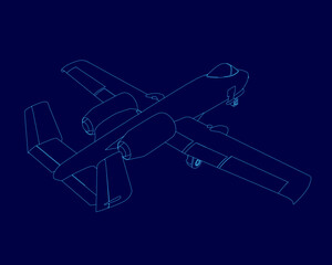 Blue airplane is drawn in blue. The airplane is a fighter jet