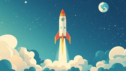Flat Rocket Launch with Clean Aesthetics for Startup Growth