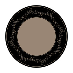 Beautiful round European frame arabesques. Golden black plate with floral design. Vintage gold circle frame with arabesques. For round surfaces, household utensils, textiles, embroidery, porcelain EPS