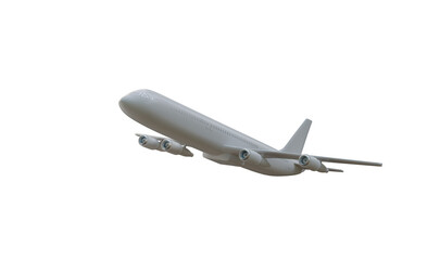Realistic airplane flying overhead, jet aircraft mockup with blank fuselage design