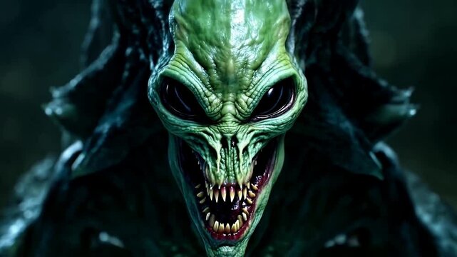 3D Animation Of A Dark Scary Alien