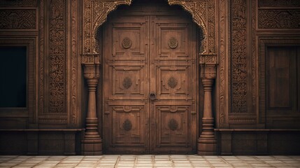 Obraz premium A photo of a mosques intricate wooden door.
