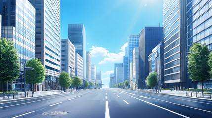 Fototapeta premium Tranquil Cityscape: A Sun-Drenched Street in Modern Metropolis