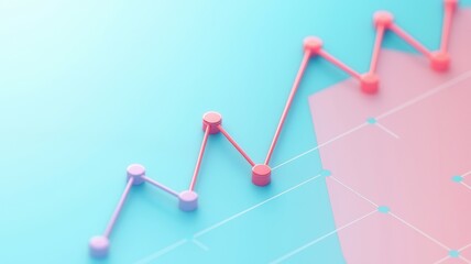 A colorful line graph with upward trends, featuring pink and blue tones, representing data analysis and growth.