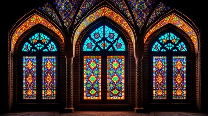 Fototapeta premium A photo of a mosques stained glass window.