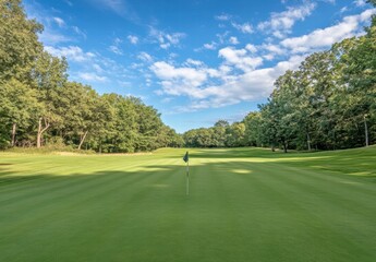 Obraz premium A golf course with a green flag on the ground