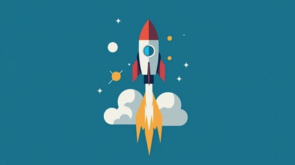 Flat Rocket Launch Design Representing Startup Growth