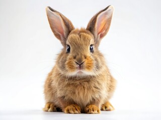 Obraz premium Adorable brown bunny portrait against a white background. Perfect Easter stock photo.