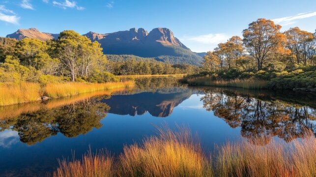 Serene Autumn Reflections in Cradle Mountain-Lake St Clair National Park, Tasmania - Powered by Adobe