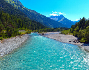 Die Lech bei Elmen im Bezirk Reutte in Tirol (Österreich)