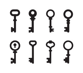 Vintage Key Silhouette set vector on white background