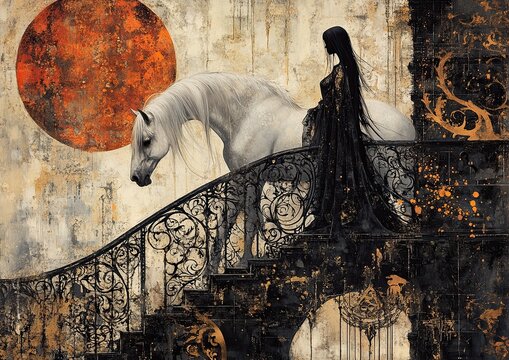 Abstract painting of woman with horse.