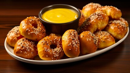 Fototapeta premium A photo of warm pretzel bites with mustard