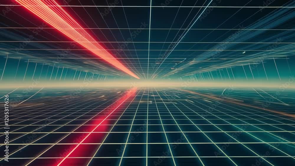 Aufkleber futuristic perspective with grid lines and neon lights creating a dynamic, vibrant visual atmosphere