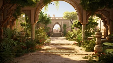 Fototapeta premium A photo of an Islamic garden pathway.