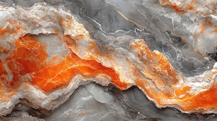 Fototapeta premium Abstract close-up of vibrant orange and gray mineral textures showcasing natural patterns and colors