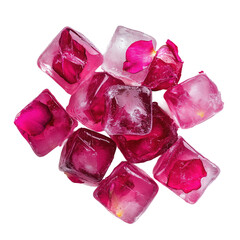 Colorful ice cubes with rose petals inside. transparent background isolated png